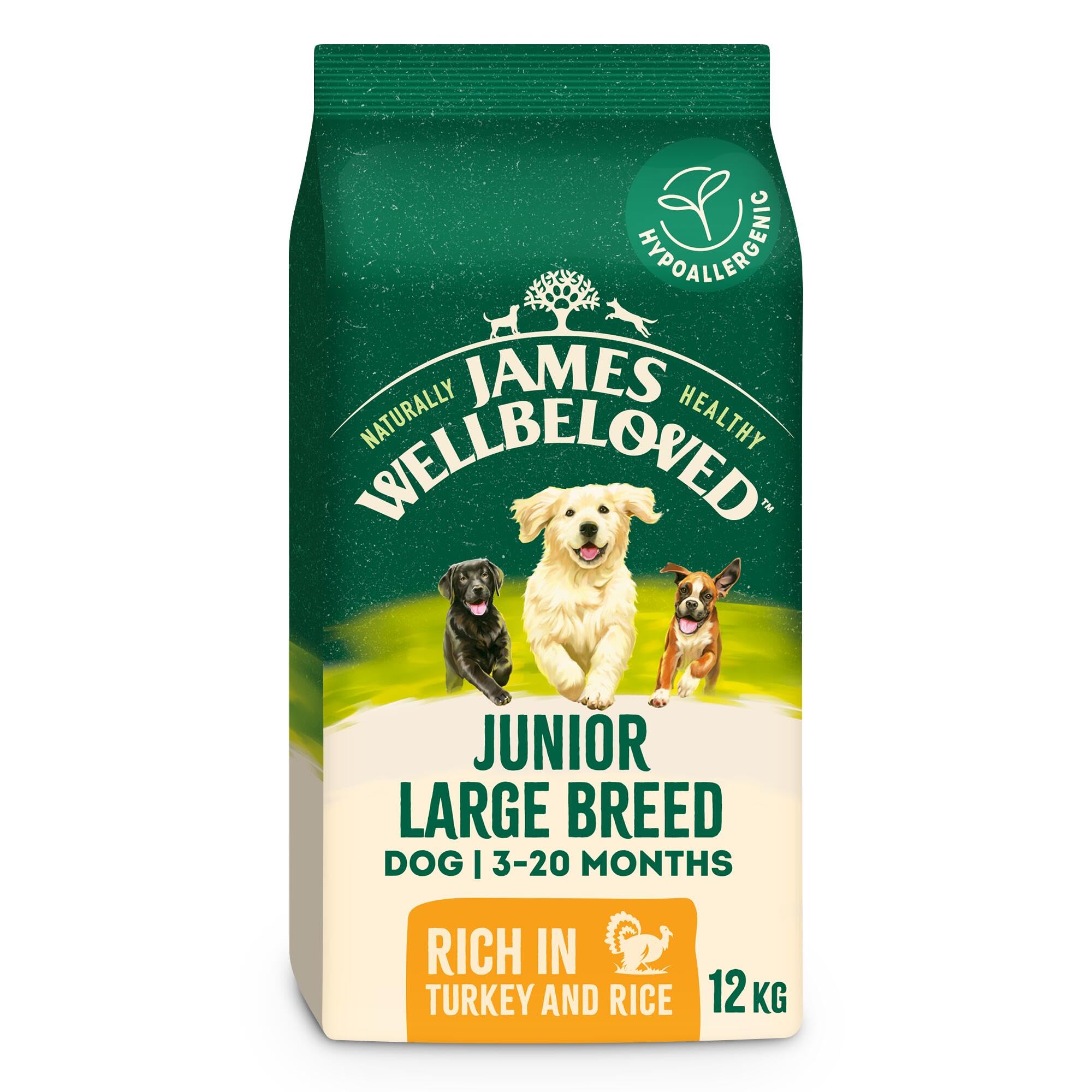 James Wellbeloved Dog Puppy Hypoallergenic Dry Food Large Breed Turkey And Rice 12 Kg
