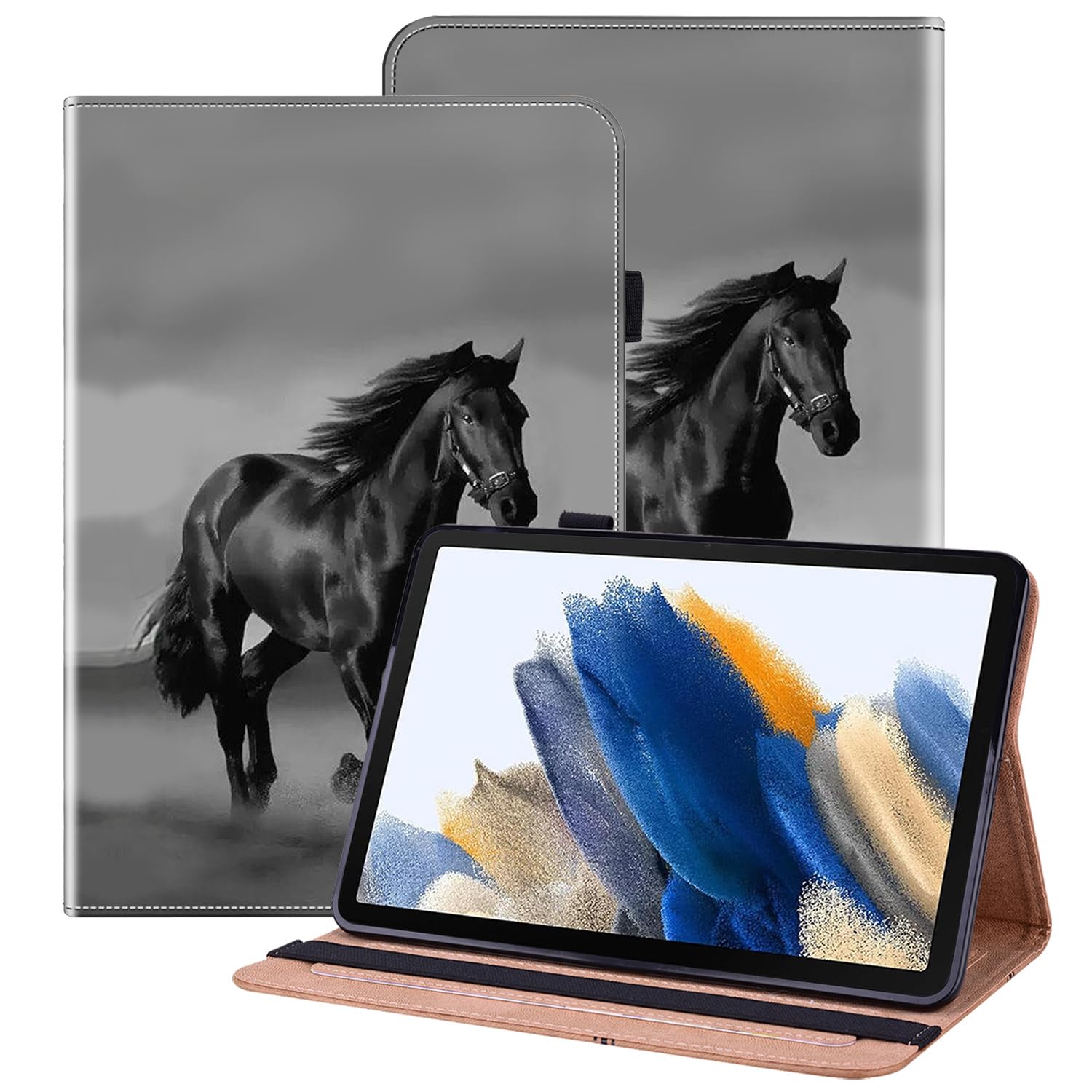 BOLELAW Hülle für Samsung Galaxy Tab A 9.7 Zoll (SM-T550/T555), Hochwertige Leder Folio Case mit Stifthalter, Standfunktion & Kartenfach, Schwarzes Pferd