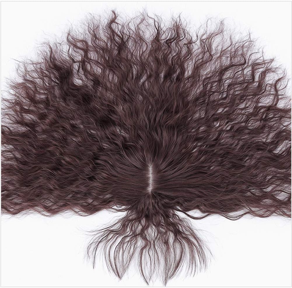 Middle Part Forehead Supplement Nature Curly Hair Topper One Piece Clip in Toupee with Messy Bangs 25cm Dark Black - Image 5