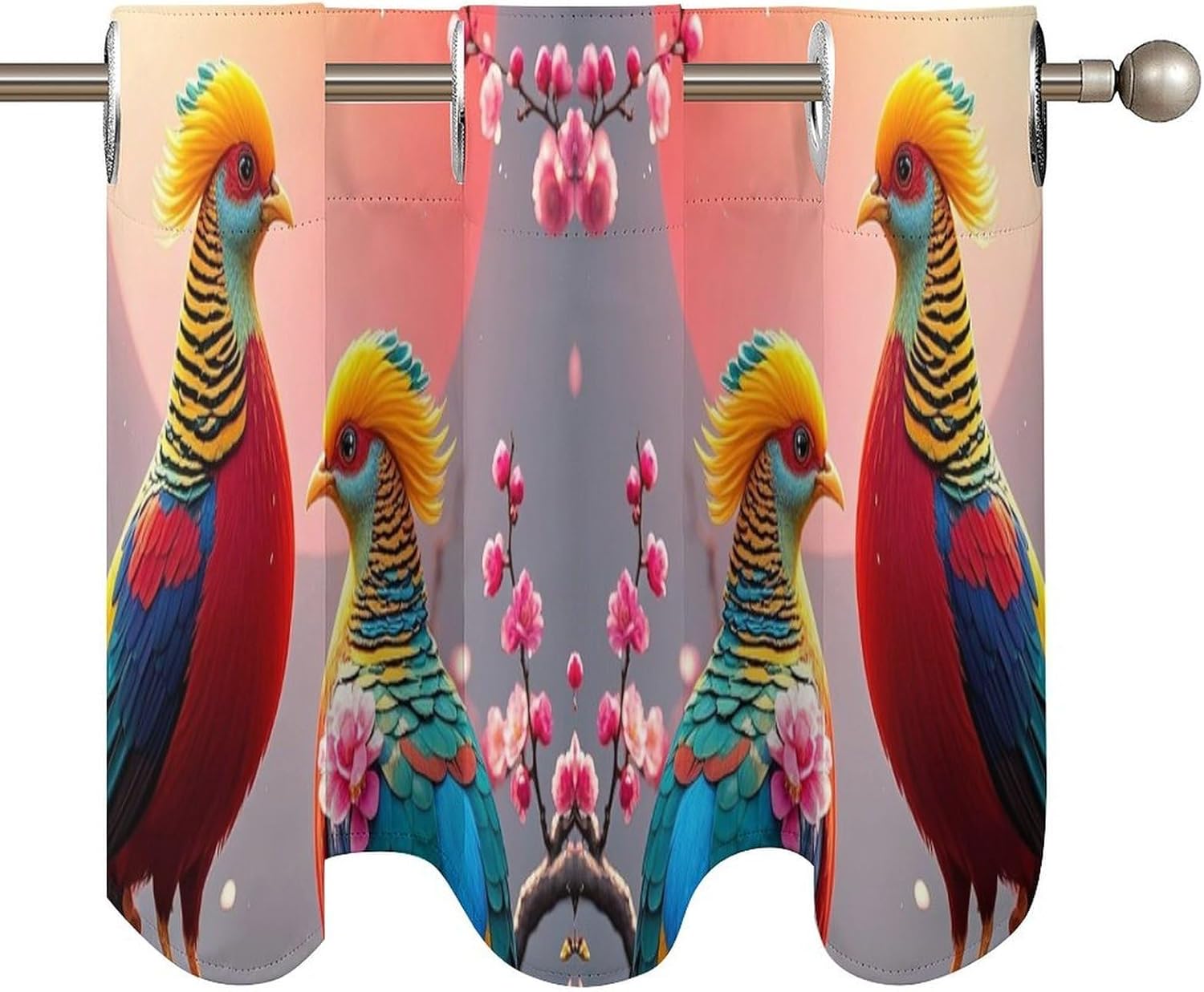 Beautiful Cuckoo Bird Valance for Windows, 2 Pack Kitchen Curtains Modern Home Decor, Soft Blackout Window Curtains for Living Room & Bedroom, 18 X 52 Inch