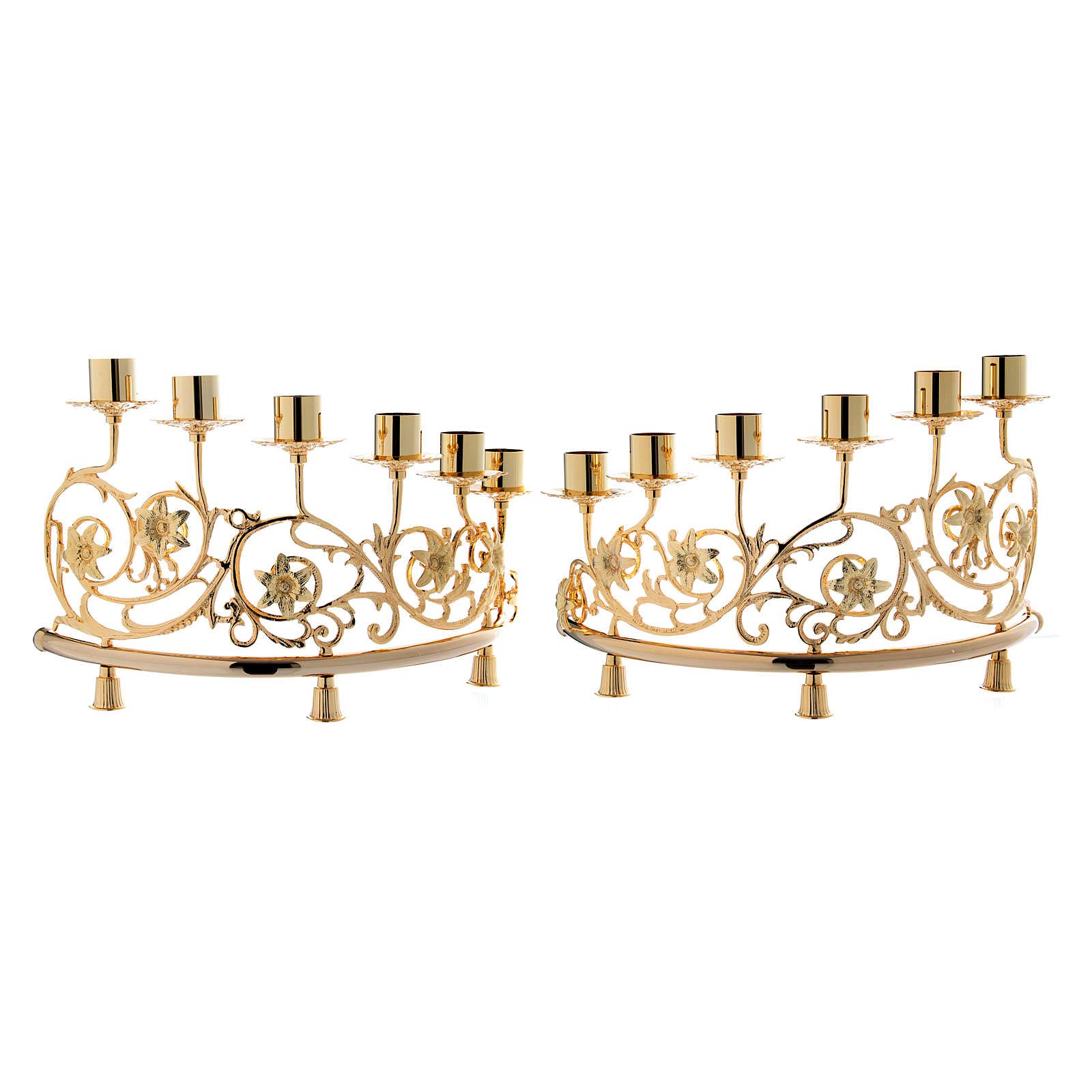 Pair of Candelabra with 6 arms in cast Brass, Baroque Style 30x50cm