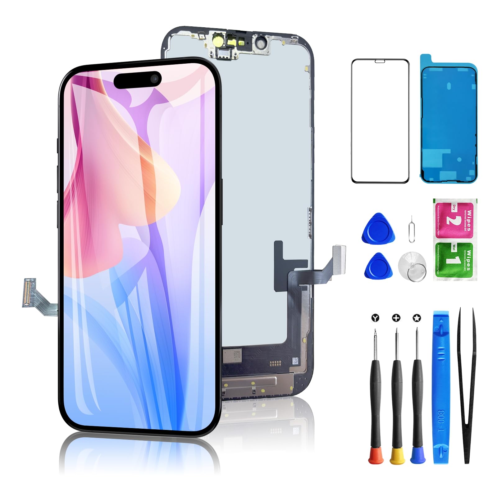 for iPhone 16e Screen Replacement 6.1 Inch, Diykitpl 3D Touch LCD Digitizer Screen for A3212, A3408, A3410, A3409 with Repair Tools Kit+Screen Protector+Waterproof Frame