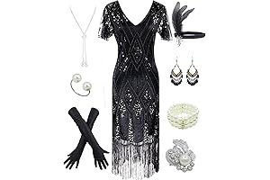 Captivating Great Gatsby Glamour: Timeless Sequined Art Deco Ensemble from the Roaring Twenties