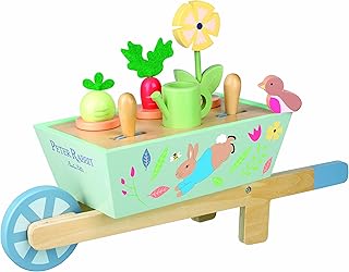 Peter Rabbit: Wheelbarrow - Wooden Wheeled Garden Pretend Play Toy, Colorful Vegetable & Gardening Accessories Store Inside, Licensed, Kids Ages 3+