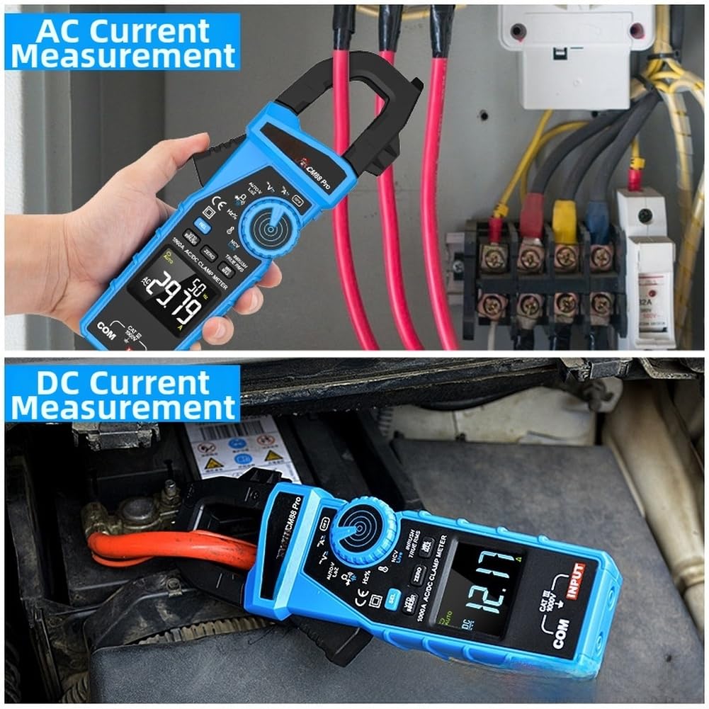 CM88pro - Pinza amperometrica digitale con display LCD, True RMS per una misurazione accurata della corrente AC/DC e della tensione fino a 1000 A, gamma automatica, rilevamento senza