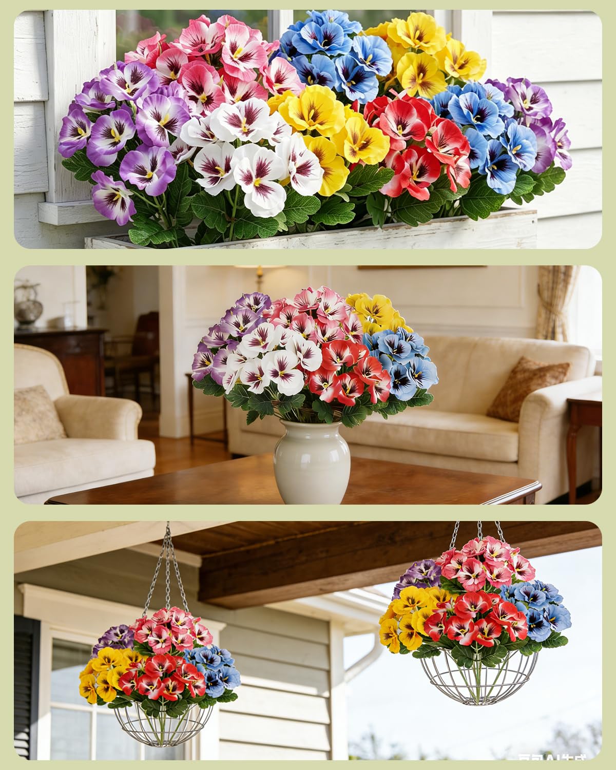 12 Bundles Artificial Flowers Outdoor, 6 Colours UV Resistant Faux Pansy Flowers Plants - Image 4