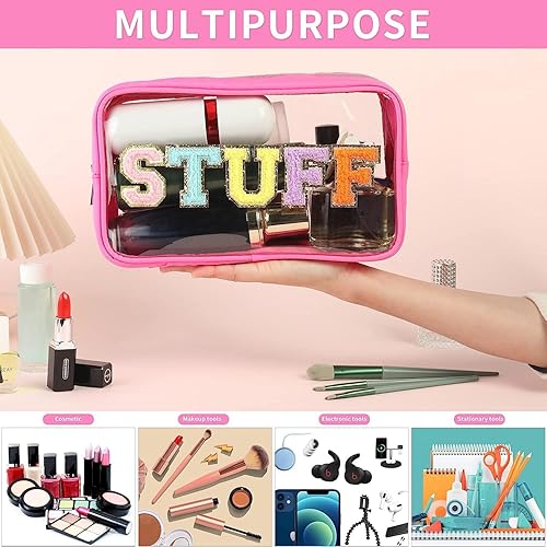 Miniatura 10 de Juego de bolsas de cosméticos de felpilla con letras de nailon, PVC, transparente, impermeable, bolsa de maquillaje, parche preparado, bolsa de