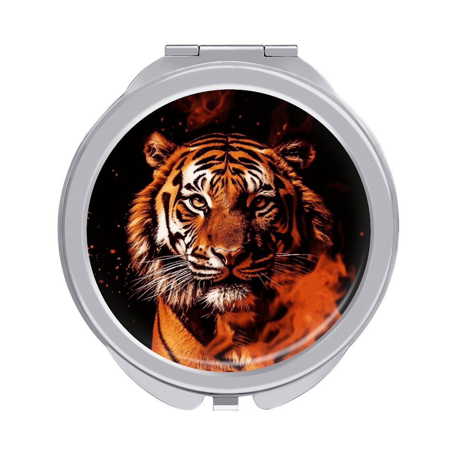 JTREHY Tiger in Fire Makeup Mirror Silver Mirror Surface Folding Makeups Mirrors Lightweight Durable Looking Glass for Suitable Traveling Handbag and Purses