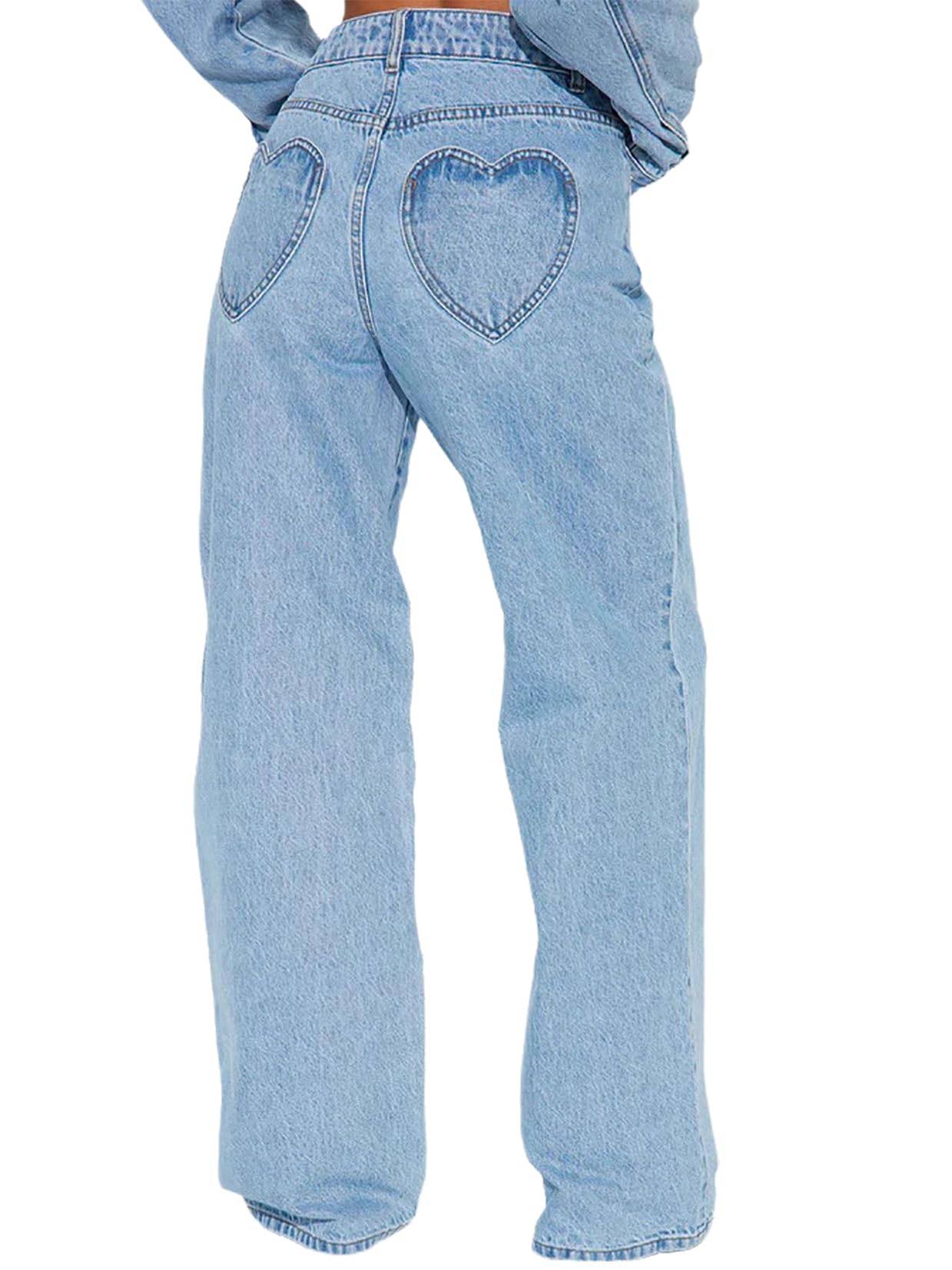 YADMISU Women's High Waist Sweet Straight Leg Jeans Heart Pockets Trendy Casual Loose Boyfriend Denim Pants