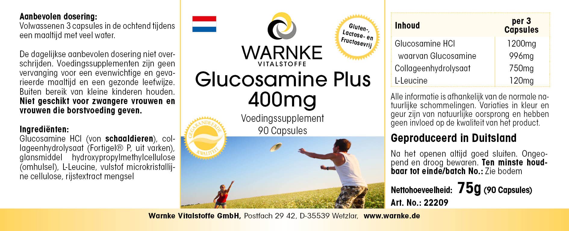 Glucosamine Plus 400mg - avec 1200mg de Glucosamine par dose journalière - 90 gélules - Avec Collagène | Warnke Vitalstoffe - Qualité des pharmacies allemandes (Lot de 3)