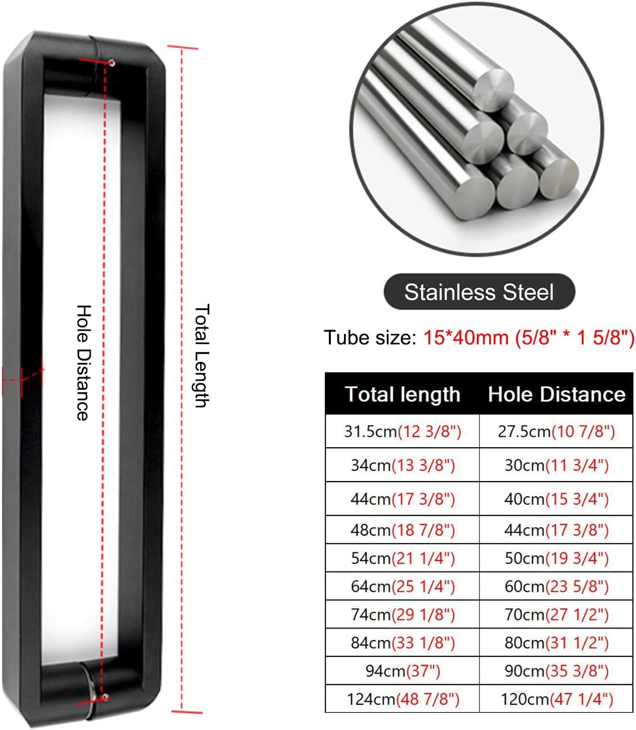 Modern Black Front Door Handles Heavy Duty Stainless Steel Exterior Entry Door Handle Set with Mounting Screws Sleek Glass Door Pull Handle for Interior or Exterior Doors (Size: 94