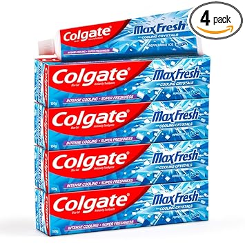 Colgate MaxFresh 600g (150g x 4, Pack of 4) Breath Freshener Toothpaste, , Peppermint Ice, Blue Gel Paste with Menthol, Cooling crystals controls Bad Breath