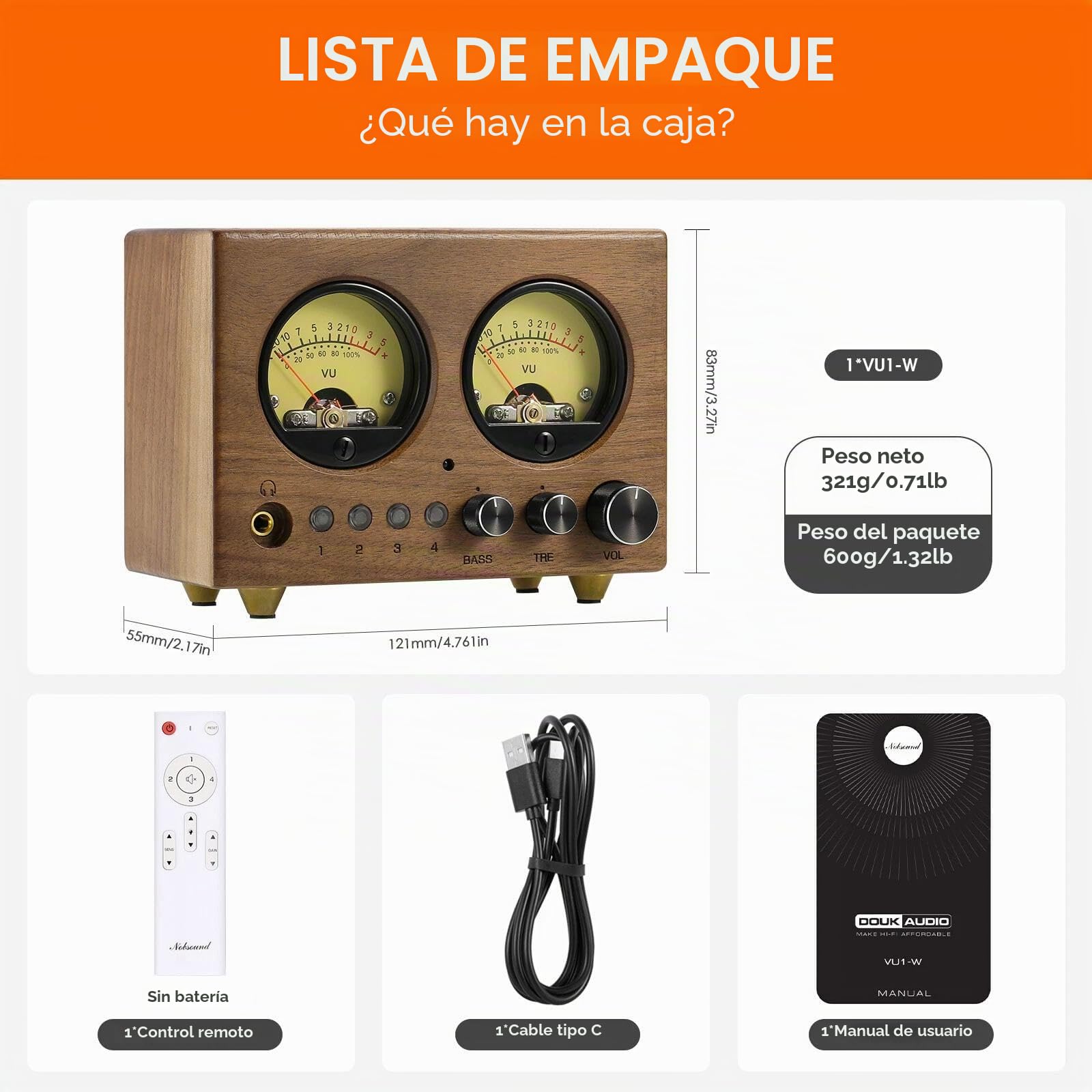 Conmutador de audio 4 en 1 OUT Preamplificador estéreo con medidor VU y control remoto