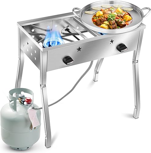 ARC - Estufa de doble quemador de 150,000 BTU con juego de comal Discada de 23 pulgadas | Utensilios de cocina para acampar al aire libre para