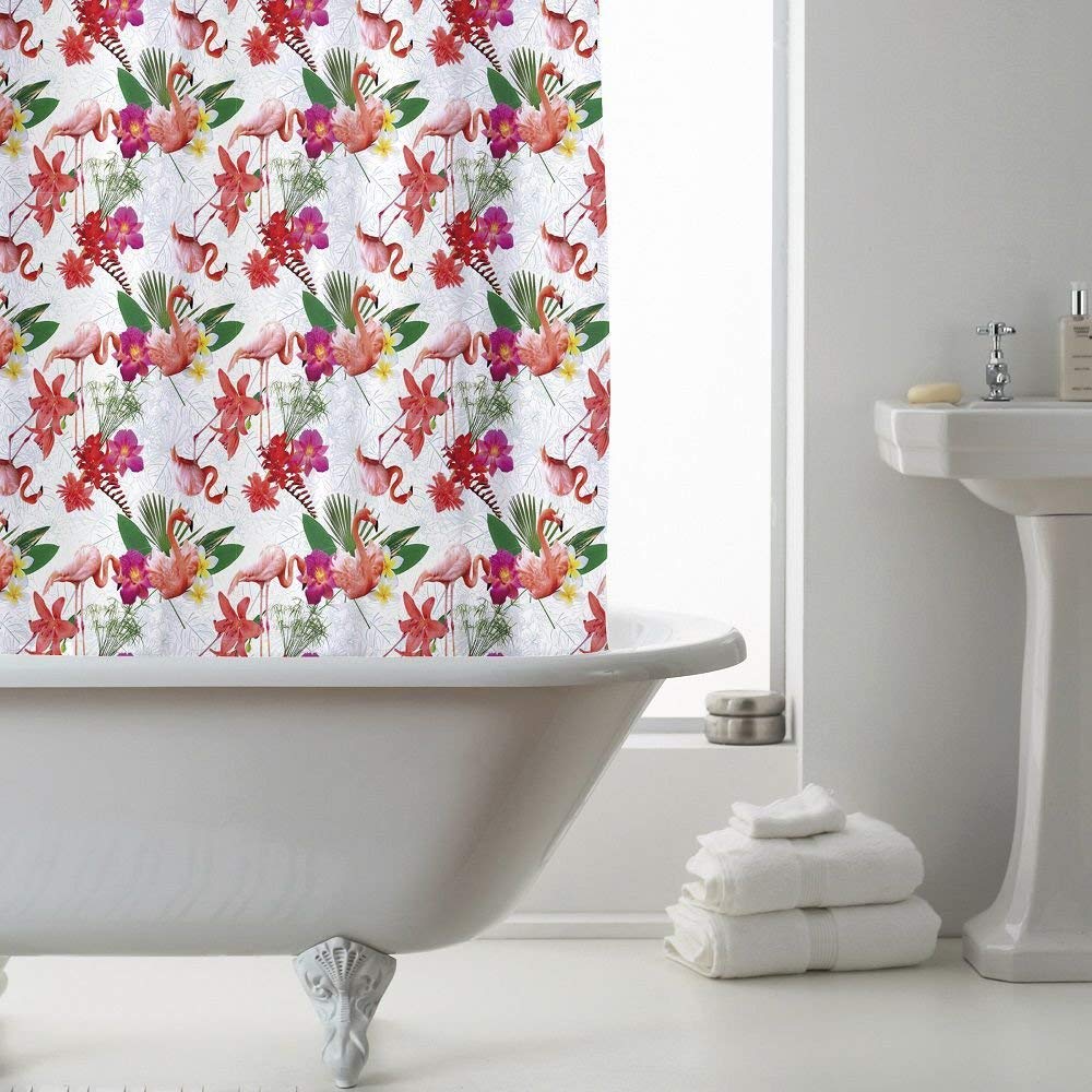 Country Club White Shower Curtain Flamingo 180 X 180Cm