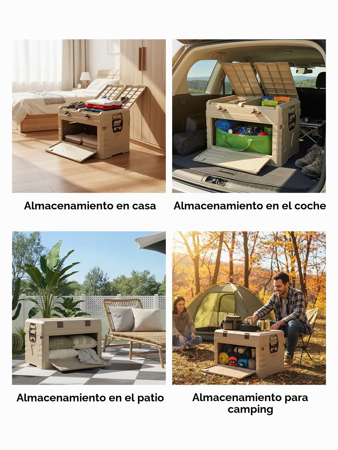 solarplay Caja de almacenamiento plegable de 60L con tapa, caja plegable extra grande con marco reforzado, que ahorra espacio al plegarse para coche, camping, hogar y jardín (57.5 x 22 x 40.5 cm)