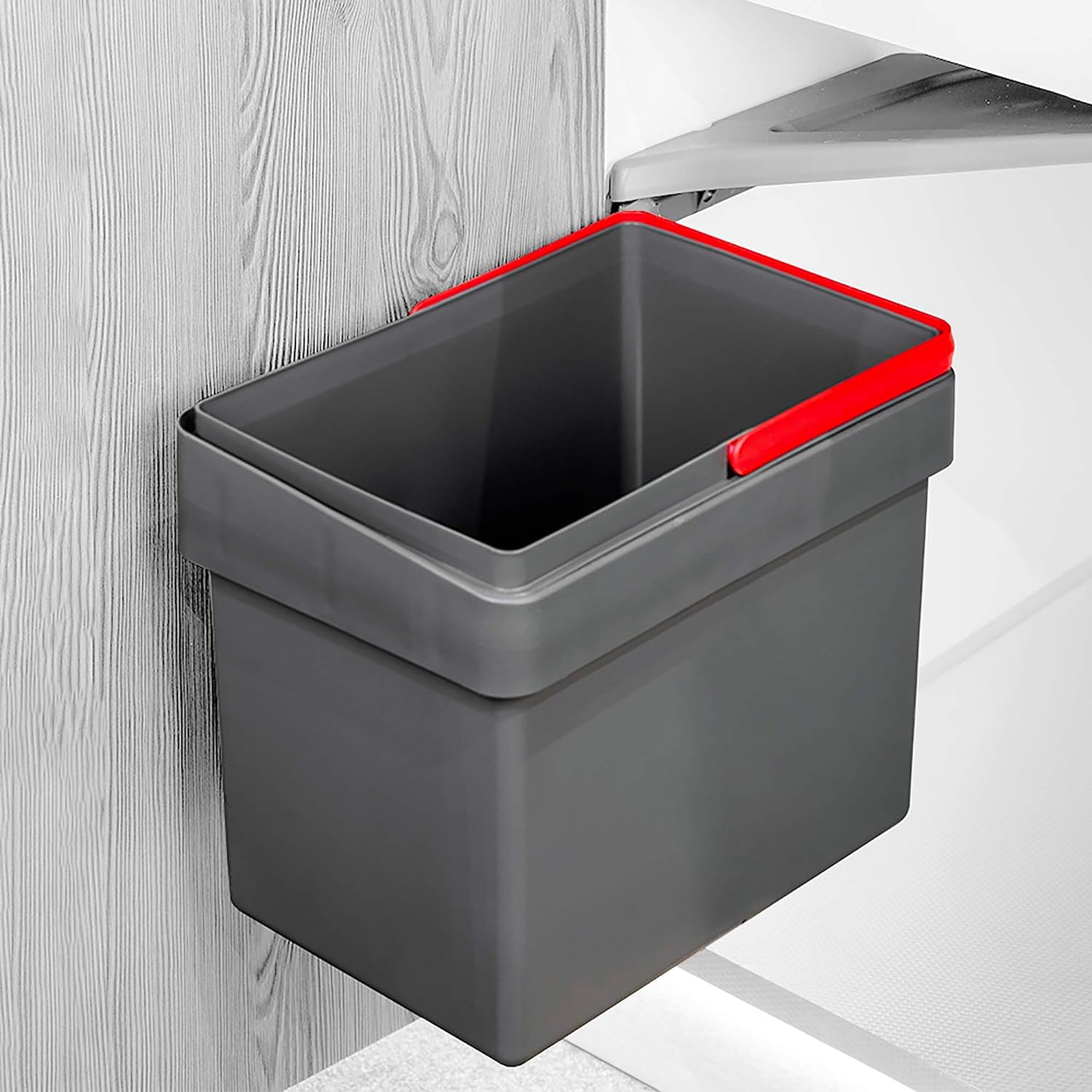 Avilia Cubo de basura extraíble para debajo del fregadero, 15 l, cubo de basura de interior con apertura y tapa automática, gris antracita, de plástico, 34,5 x 25 x 28,5 cm