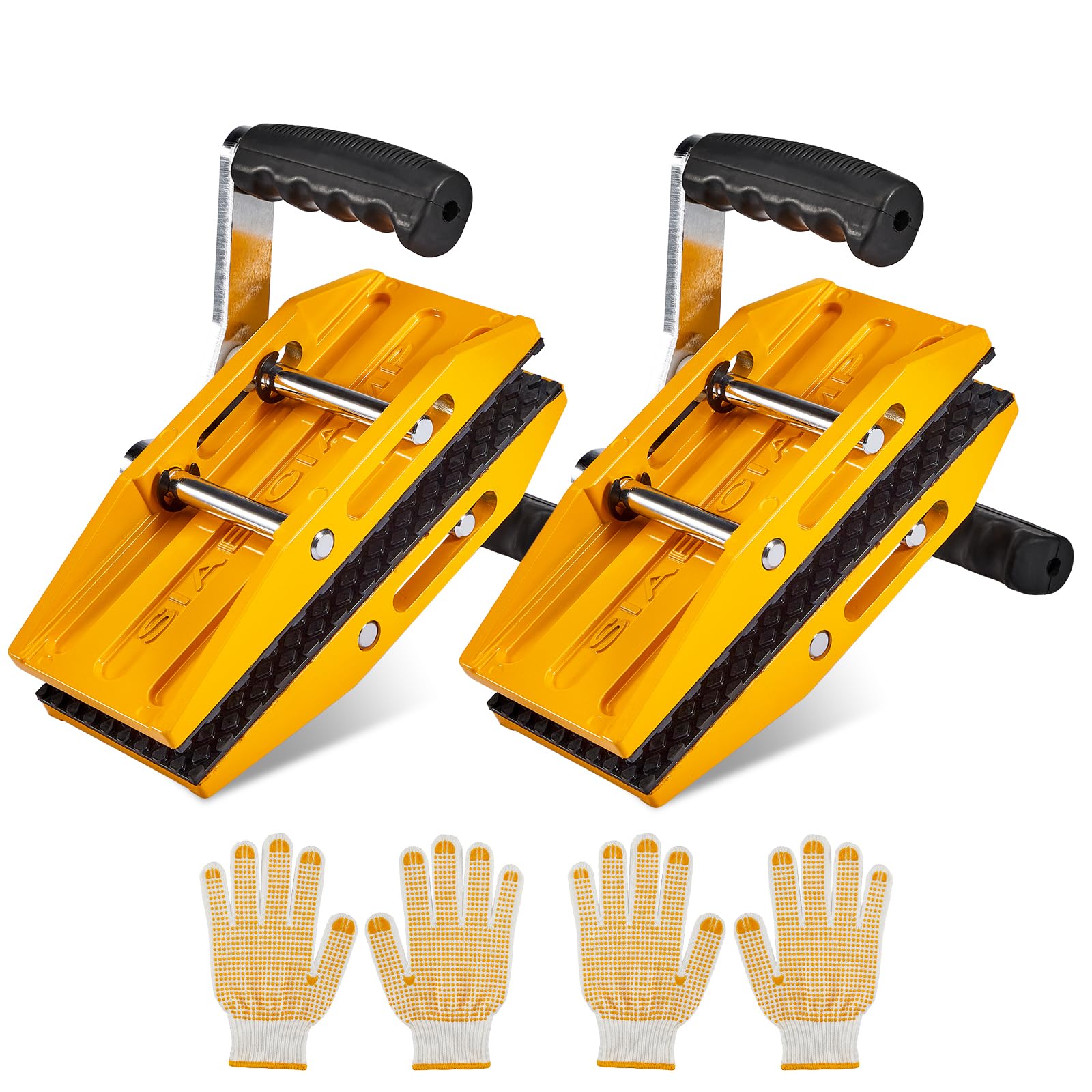 Photo 1 of Double Handed Stone Carrying Clamps,Panel Carriers Lifting Tools,660 LBS Heavy Duty Carry Clamp for 0-2.36in Glass Quartz Slabs Marble with Rubber-lined,Granite Lifting Clamp 2Pack Yellow