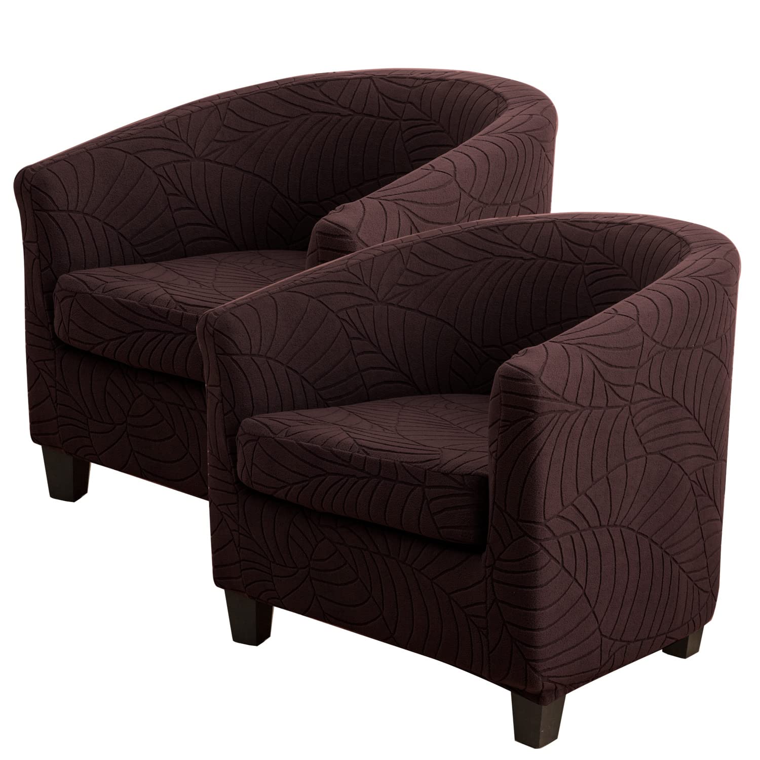 HACLEN Stretch Club Chair Slipcover with Cushion Cover, 2 Piece Barrel Chair Cover Removable Tub Chair Slipcovers Nonslip Armchair Covers (brown,2 Set)