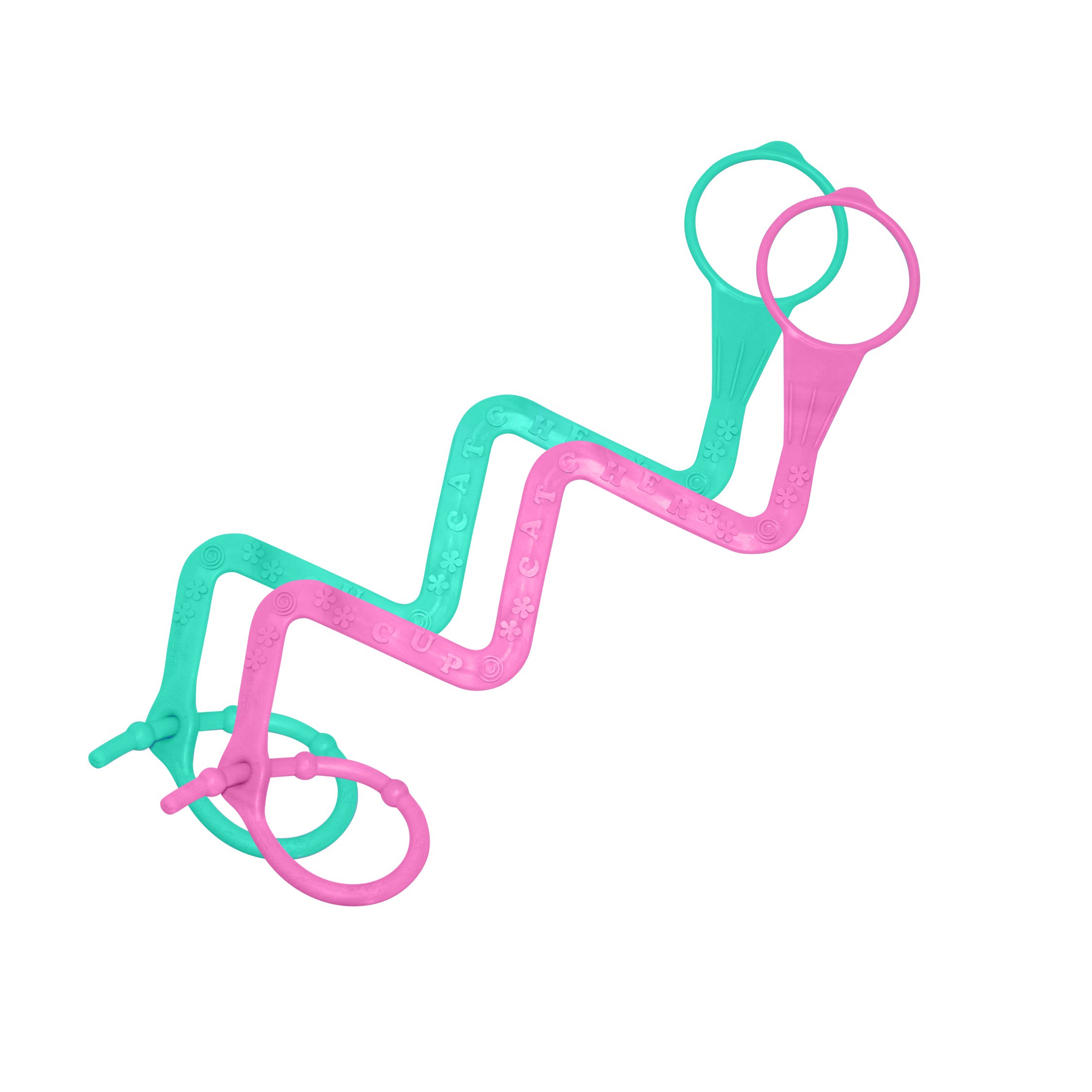 Toy Straps, Sippy, Teether, Pacifier Leash Cup Catcher | 2 Pack | Made in USA Patented Safety Baby Cup and Toy Strap | Cups, Bottles, Pacifiers, Toys | Stroller, High Chair, Car Seat (Aqua & Pink)