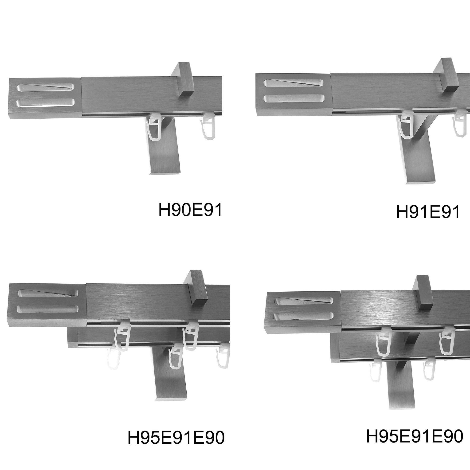 BASIT Gardinenstange Innenlauf eckig Edelstahllook 2-läufig Wand 600cm H96 | Gardinenstangenset doppelläufig Wandmontage Metall Wandhalterung kantige Vorhangstange 120-600cm wählbar Kappe E91