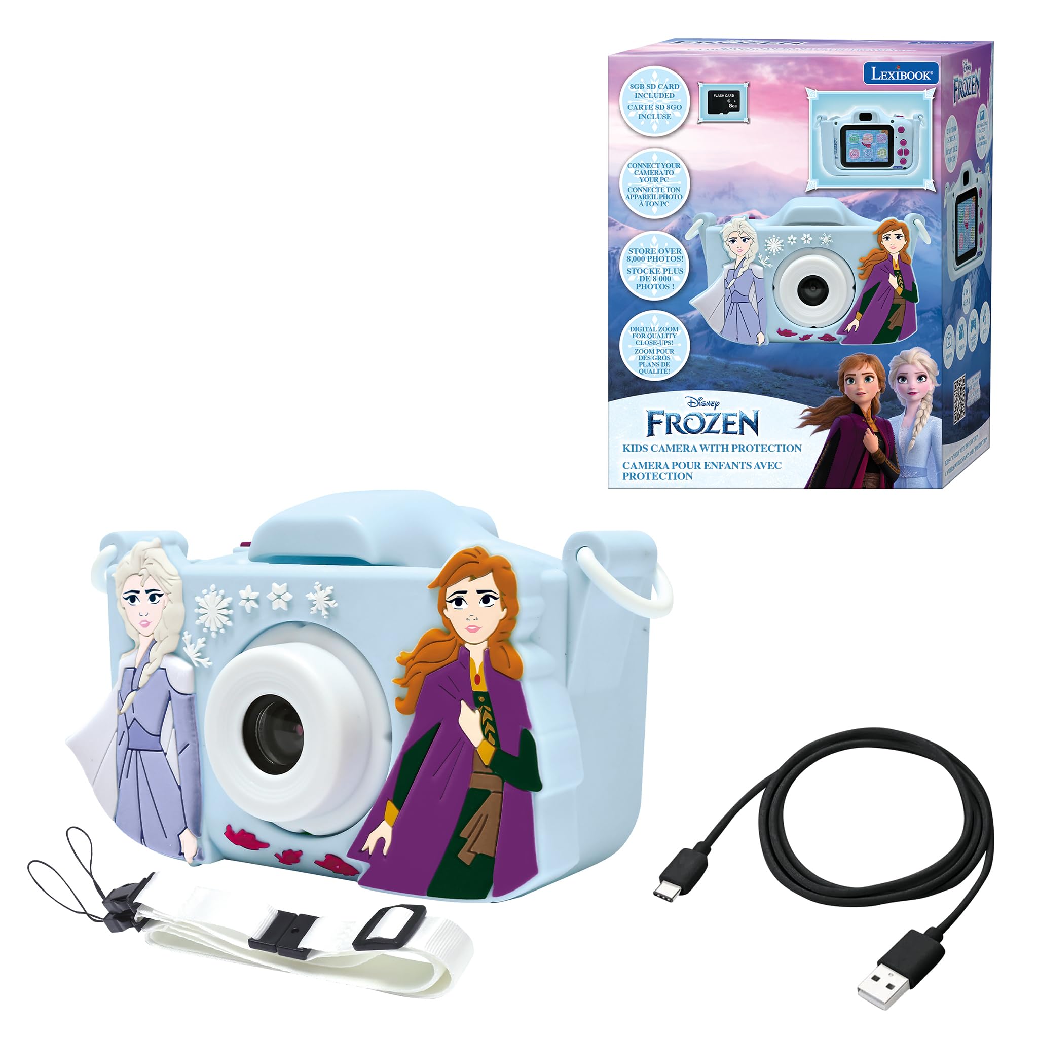 LexibookFrozen, 4-in-1 camera for children with protection, Photo, video, MP3 and game functions, 15 frames to personalise your photos, 8 GB memory card included, DJ078FZ