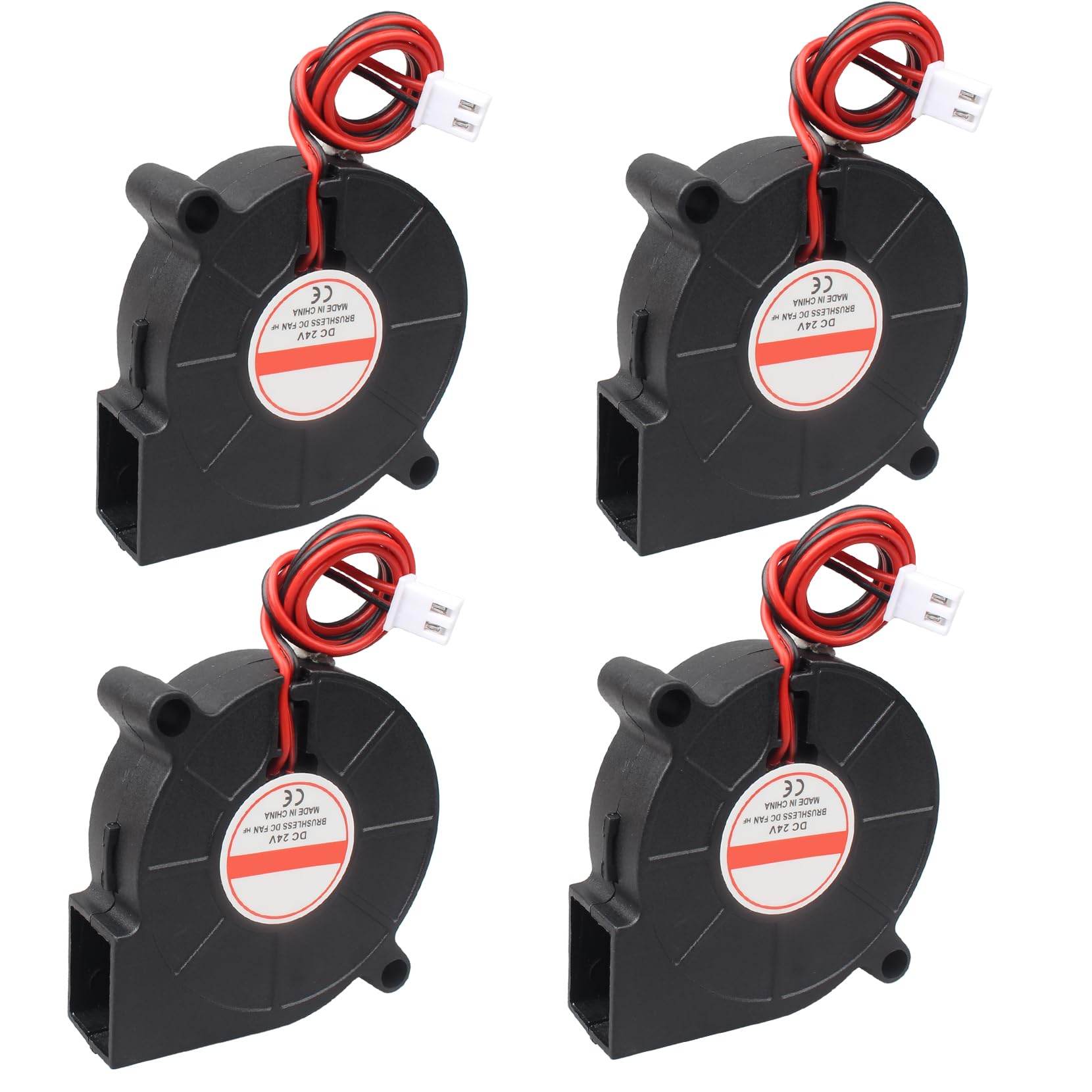 Jopto 4 x wentylator chłodzący do drukarki 3D, 50 x 50 x 15 mm, 5015 DC bezszczotkowy 24 V, 2-pinowy mini wentylator chłodzący z 2-pinowym terminalem do wytłaczarki drukarki 3D