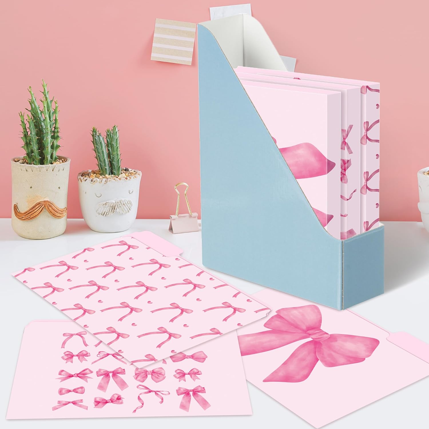 Xqumoi 12Pcs Coquette Pink Bow File Folders, Letter Size Bowknot Decorative File Pockets with 1/3 Cut Tab Pretty Colored Folders for Office Home Classroom Supplies Documents Paper, 8.9 x 11.6 Inch thumbnail