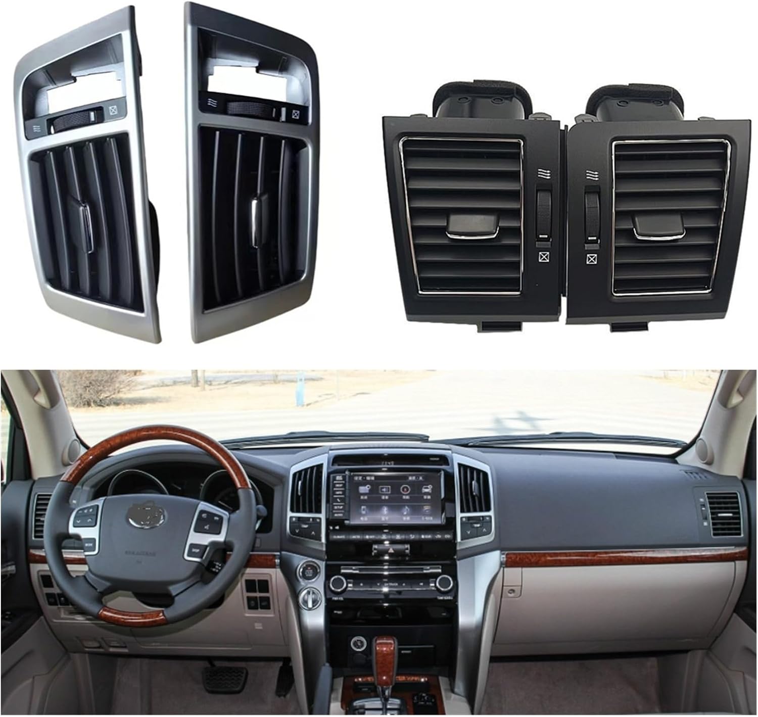 Car Dashboard Middle A/C Air Conditioner Outlet Assembly Fit for Toyota Land Cruiser LC200 2008-2013 Conditioning Vents(Silver-Middle)