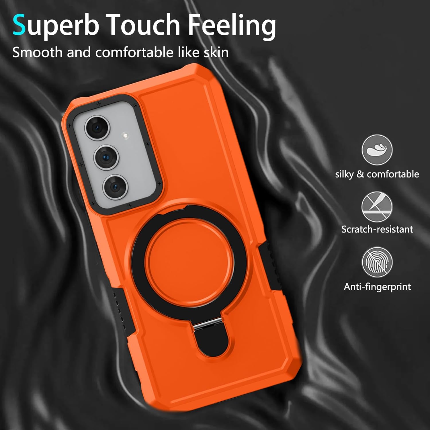 Stand Phone Case for Samsung Galaxy A54 5G Hard PC+Soft TPU+Fulcrum Bracket Phone Case Shockproof Anti-Drop Protective Cover A54 5G Military Cases Bult-in Hidden Bracket Orange