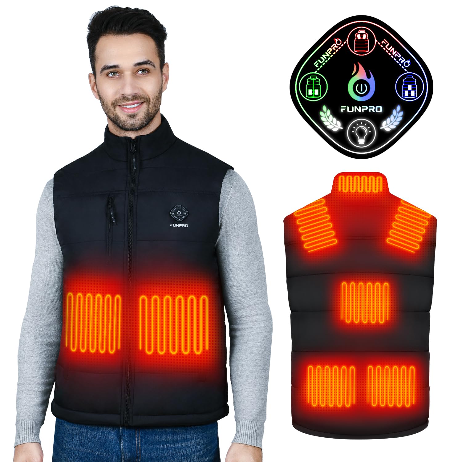 Heated Vest for Men, 5 in-1 Smart Controller, Lights-out Design, Lightweight (Battery Pack Not Included)