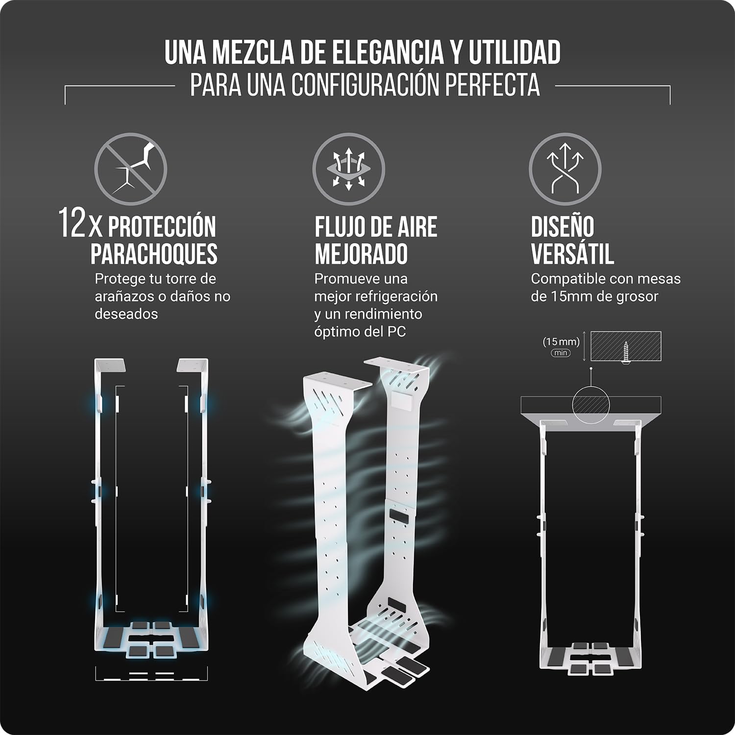 Soporte de CPU Ajustable bajo Escritorio - Soporte para Ordenador de Alta Resistencia bajo Escritorio - Capacidad de Carga de hasta 35 kg - Soporte Flexible para PC sobre Escritorio (Blanco)