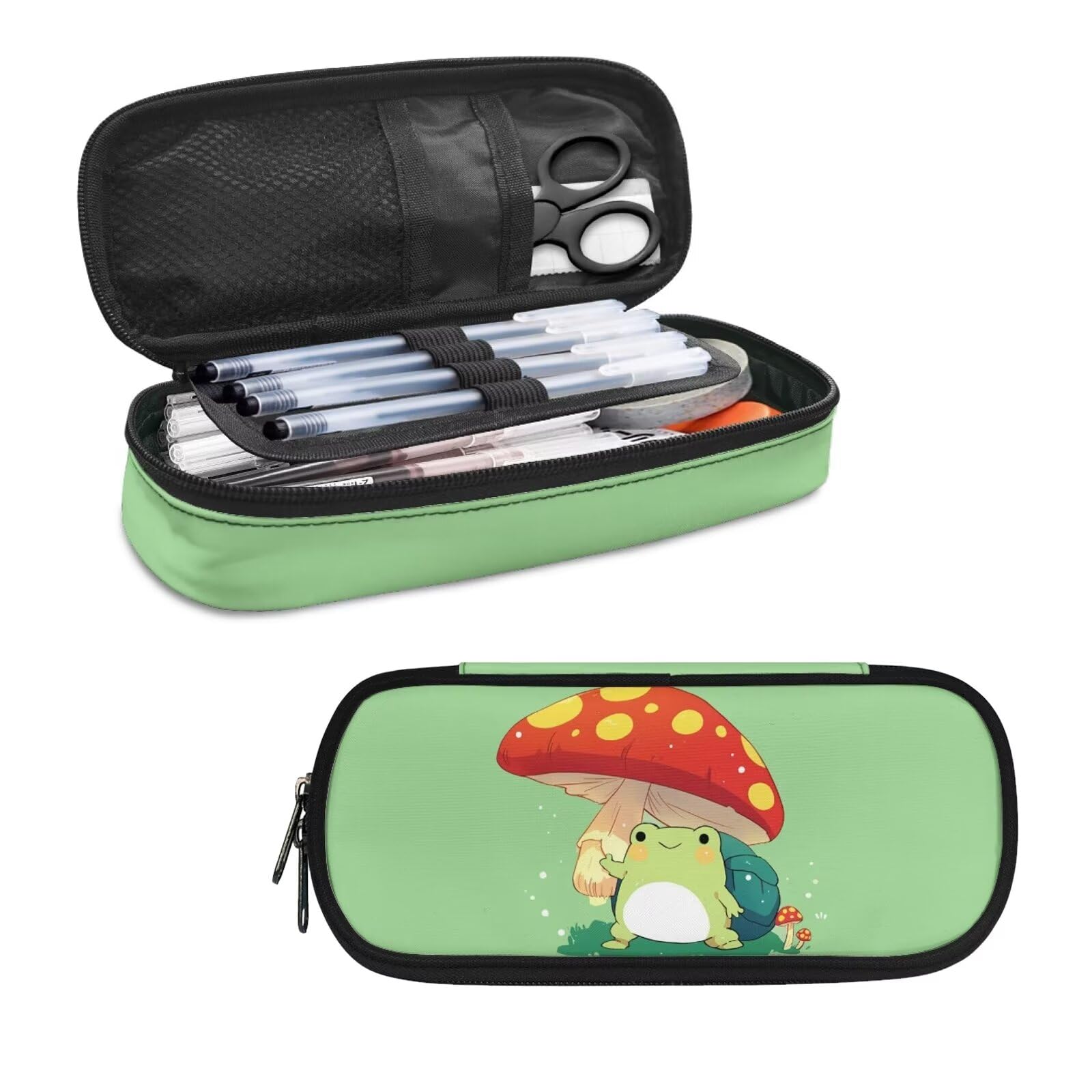 Mushroom Frog Pencil Case for Girls 6-8 8-10 10-12 School Pen Holder Teen Pencil Bag Multifunction Stationery Organzier Travel Cosmetic Bags Purse School Office Classroom Desk