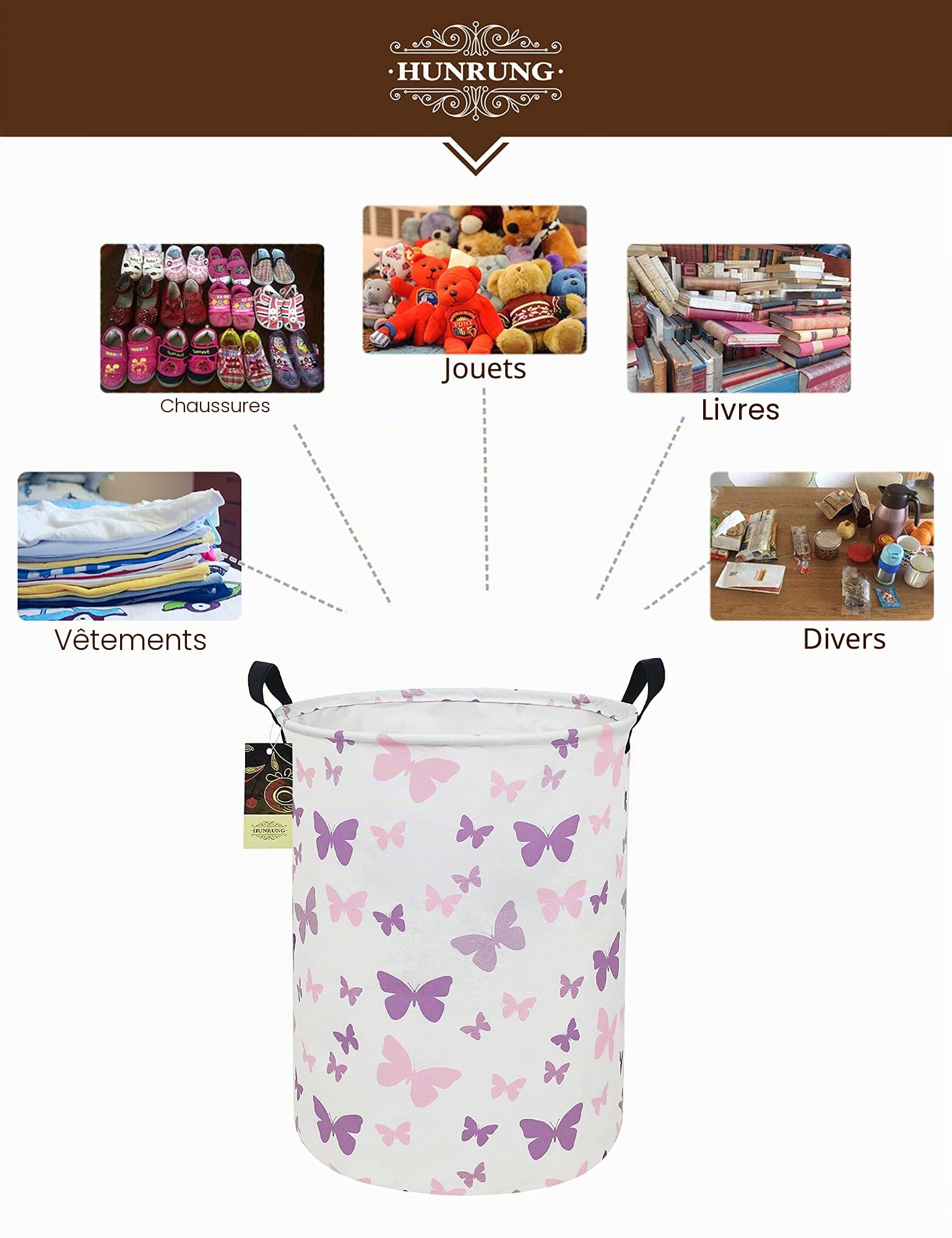Panier à linge, grand panier de rangement léger en toile en tissu de toile pour jouets, vêtements sales, pliable et imperméable pour dortoirs universitaires, chambre d'enfant, salle de bain