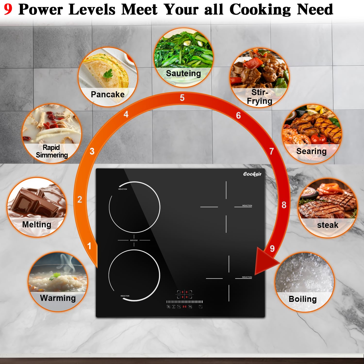 Induction Hob 60CM 4 Zone, Plug in Electric Hob 13 amp 4 ring, 2800W Electric Induction Hob 220V, Cooking Hob 60CM with Flexible Zone, Kitchen Hob with 99-Min Timer, Safety Lock — view 4