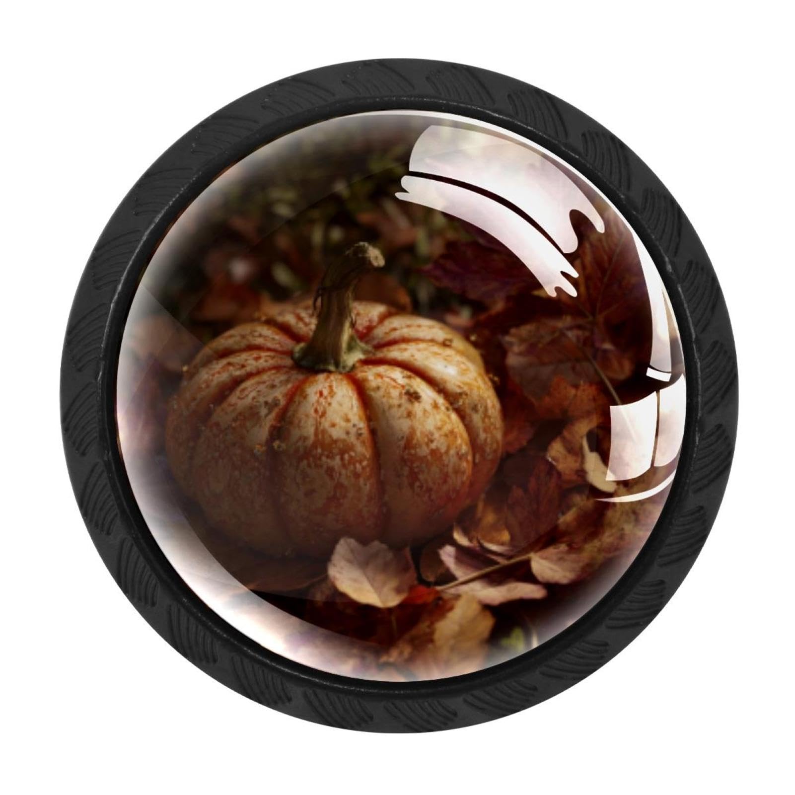 CHENZZZZ 4 PCS Autumn Leaves and Pumpkin (3) Crystal Glass Cabinet Knob Drawer Pull Handle for Kitchen Cupboard Dresser Wardrobe etc