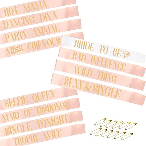 Miniatura 1 de Bandas de despedida de soltera para novia y decoraciones de dama de honor, despedida de soltera, compromiso, boda, fiesta, paquete de 12