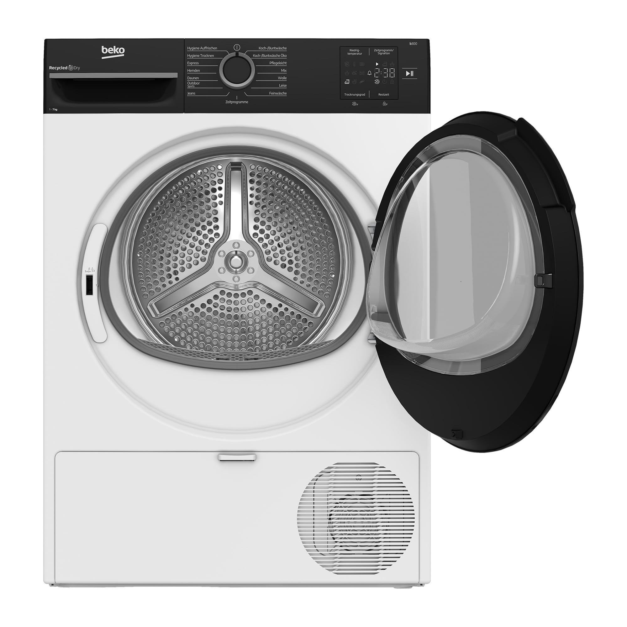 Beko BM3T37240W Wärmepumpentrockner, 7 kg Fassungsvermögen, 15 Programme, Schontrommel, Knitterschutz, Kombinierter Filtermechanismus, Weiß