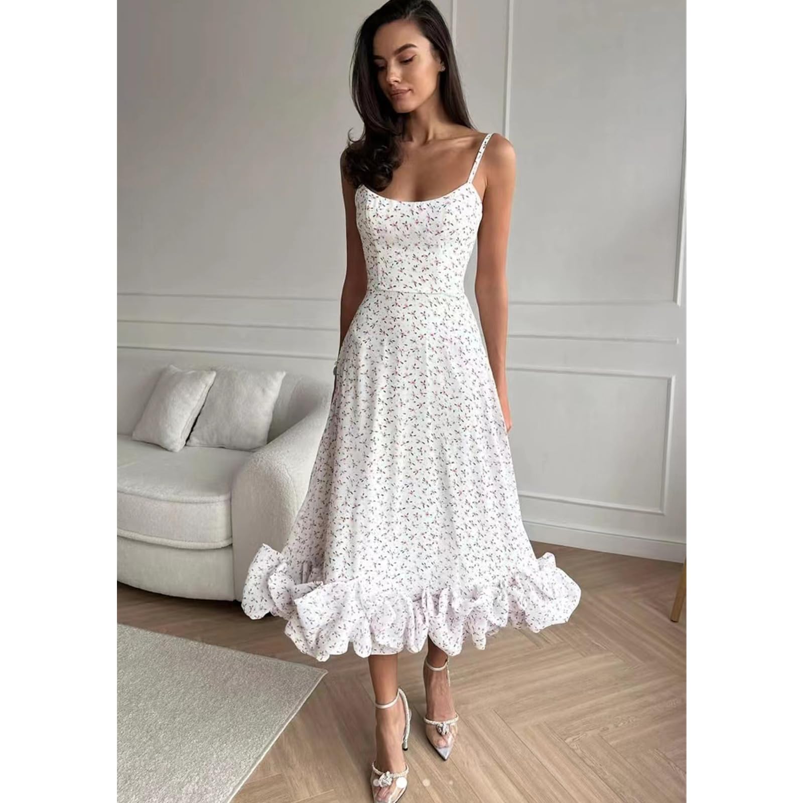 Vestidos de Verano Vestidos Largos de Verano Femeninos Vestidos Casuales de Tirantes Delgados Vestidos de Vacaciones Vestidos de Playa, HUTALIM, Blanco, m