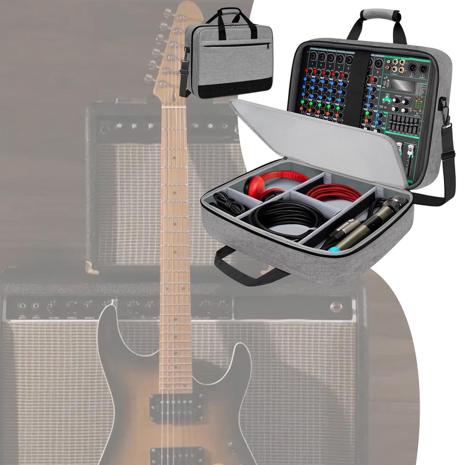 Custodia per mixer audio, borsa per cavi e microfoni con scomparti, borsa per mixer di protezione