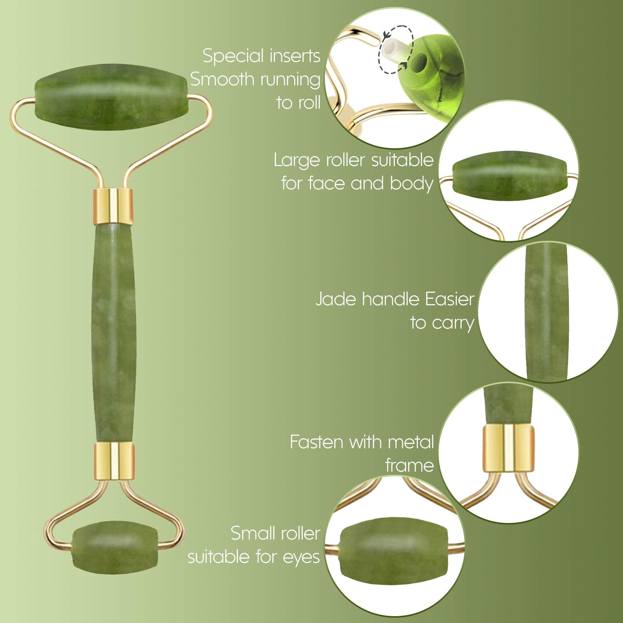 Jade Roller and Gua Sha Scraper Jade Face Roller Set Beauty Gifts Sets for Women UK Design Beauty Tool Anti Ageing Neck Massage Natural Green Slimming Massager (Green)