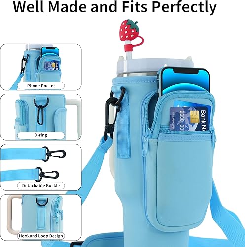 Miniatura 4 de Bolsa de transporte para botella de agua compatible con vaso Stanley 30 de 40 onzas con asa, soporte para botella de agua con correa ajustable para