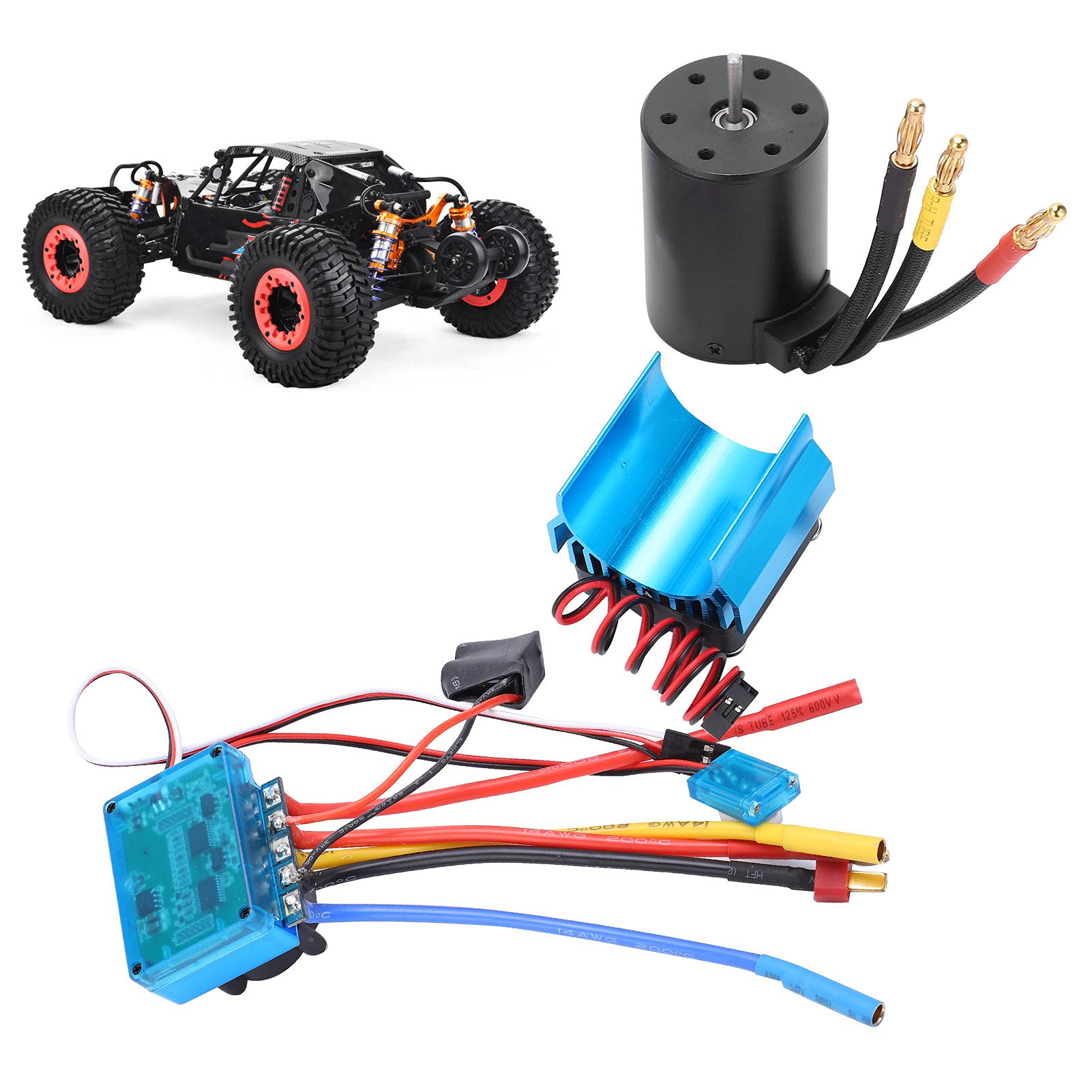 Yctze Silnik Bezszczotkowy 3650 2300KV i Zestaw 60A ESC z Radiatorem do Wyścigów Samochodowych /10 RC