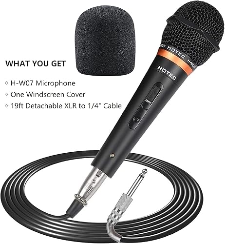 Vista 6 de HOTEC Micrófono de mano dinámico vocal premium con cable XLR desmontable de 19 pies e interruptor de encendido/apagado (negro metálico) (H-W07)