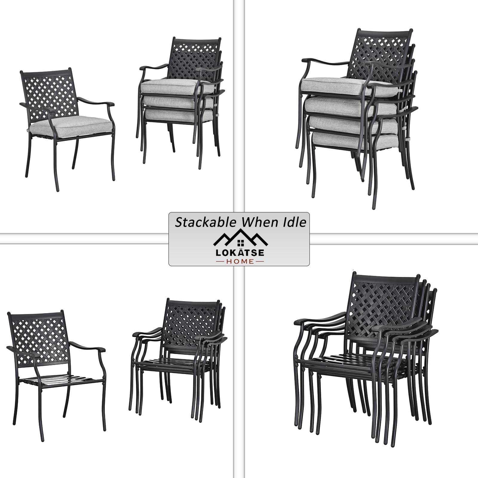 Set tavolo in pietra lavica 60 cm con 4 sedie modello Rombi senza braccioli per casa giardino interno esterno balcone | Leroy Merlin