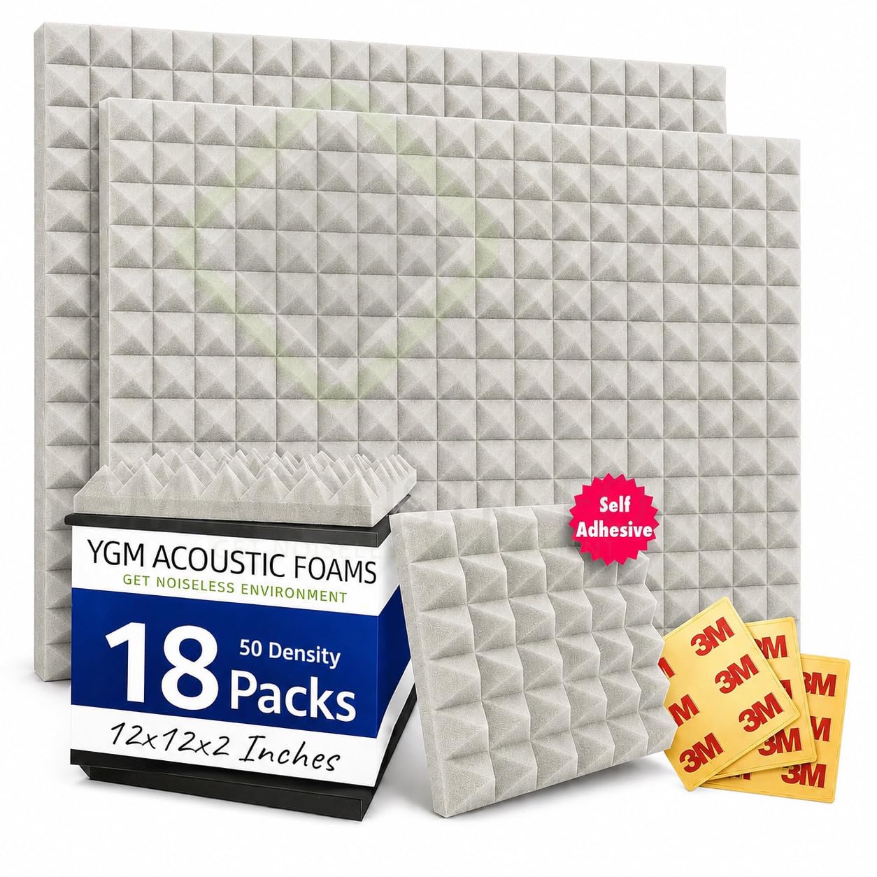 YGM Acoustic Foams® Pyramid Acoustic Panels 12″×12″×2″ Thick | 38 Density Acoustic Foams for Echo Reduction & Sound Absorption | Sound Proof Foam for Room & Studio | Charcoal Black, Set of 18 — Amazon image 32