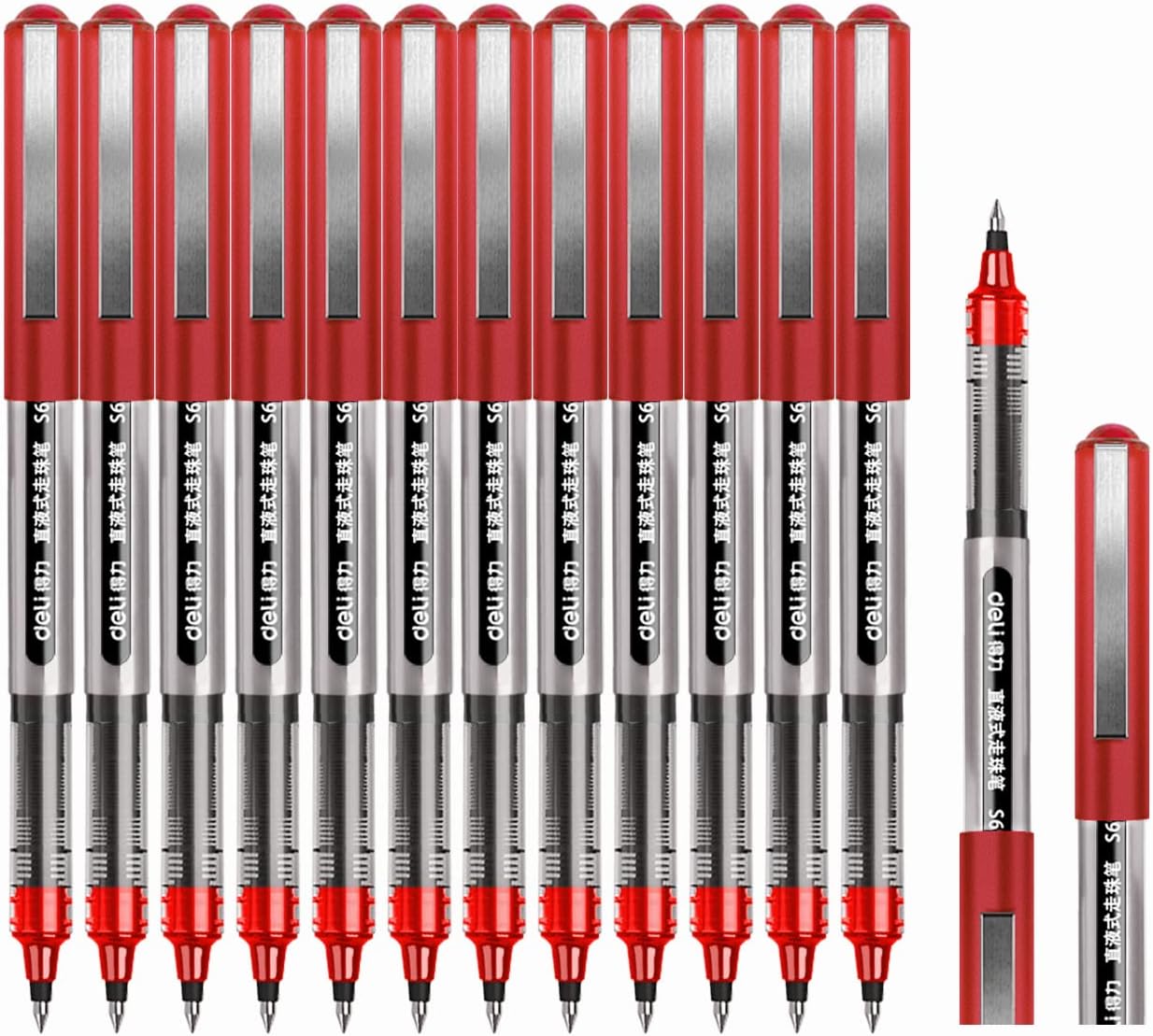 – Surcotto Rollerball Pen, 0.5mm Red Pens, Smooth Ballpoint Pen Quick-Drying Liquid Ink Rollerball Pens - Pack of 12