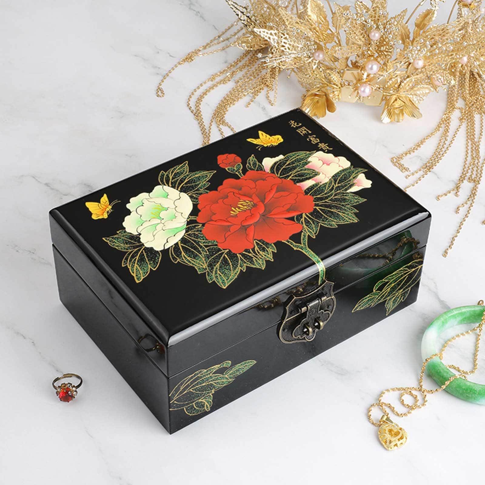 Pudełko na biżuterię, Wooden Jewelry Organizer Box With Mirror 2-Layer Removable Tray Storage Case Multicolor(M)