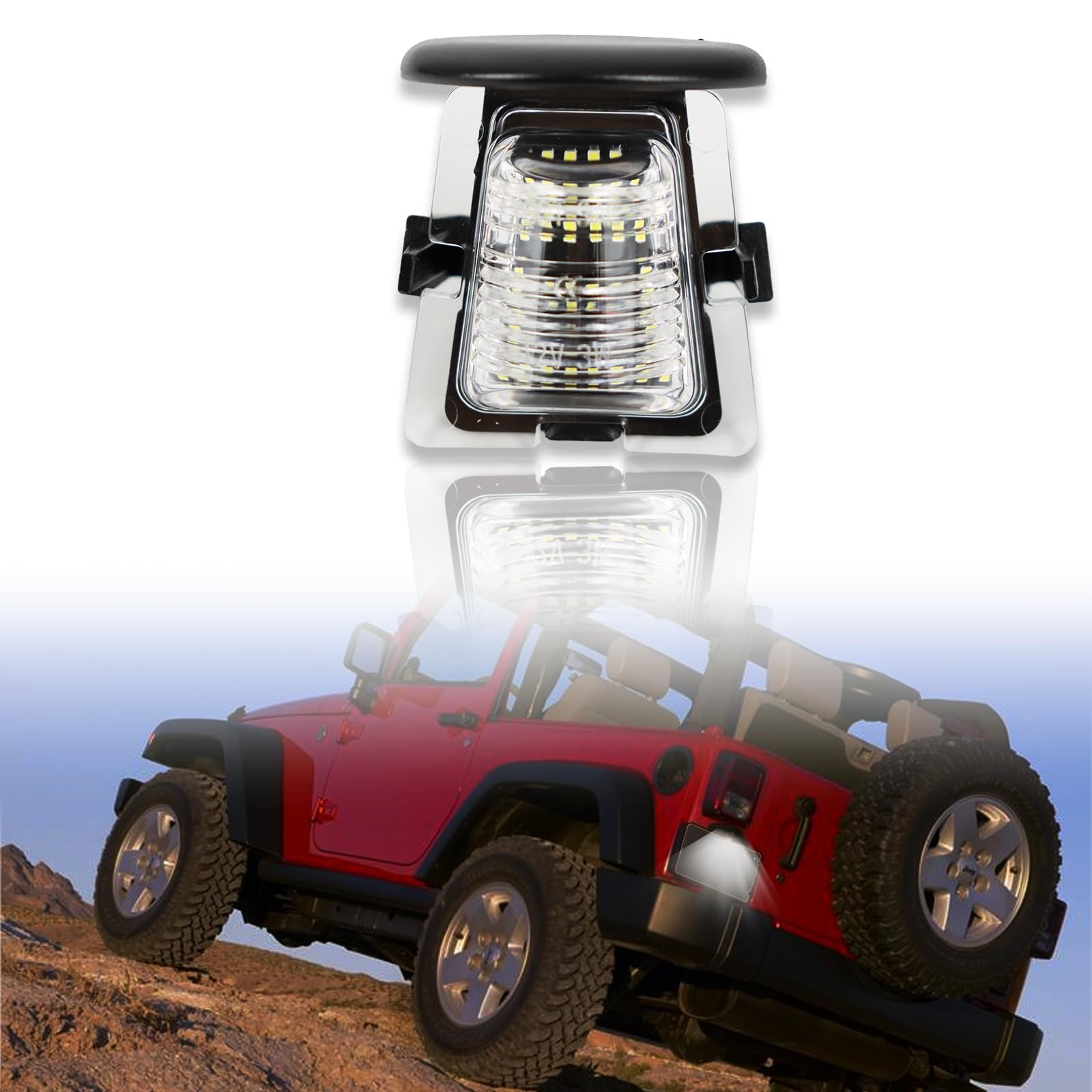 ZDEERAOTO LED License Plate Light for Jeep Wrangler JK JKU 2007-2018,18 SMD Xenon White 6000K,Led Rear Tag Lamp with Socket Wire Harness