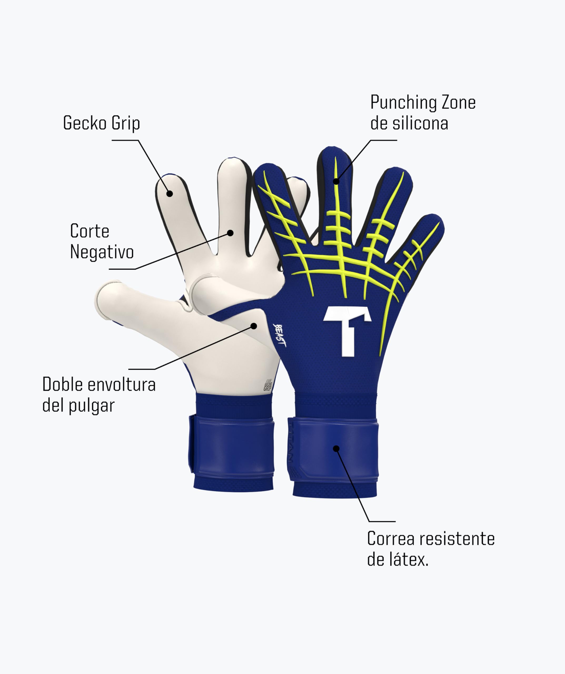 T1TAN Guantes de Portero Beast, para Adultos, Guantes de fútbol Unisex, Agarre Profesional de 4 mm, Tallas 6-11